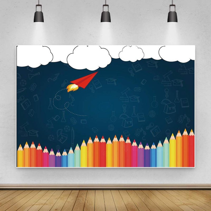 Leyiyi 5x3ft Welcome Back to School Photography Background Old Classroom Chalk Board Blackboard Colored Pens Back Season Grunge Gaffiti Paper Plane Backdrop Students Photo Portrait Vinyl Studio Prop - Image 2